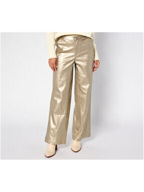 Peace Love World Black Label Metallic Relaxed Jeans Brushed Gold, Size Petite 14